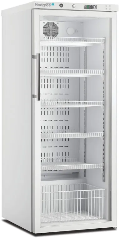 [MPRA 350 G] MEDGREE MPRA 350 G Medikamentenkühlschrank – 244 l, Glastür, Höhe 151 cm, 2–8 °C / 15–25 °C